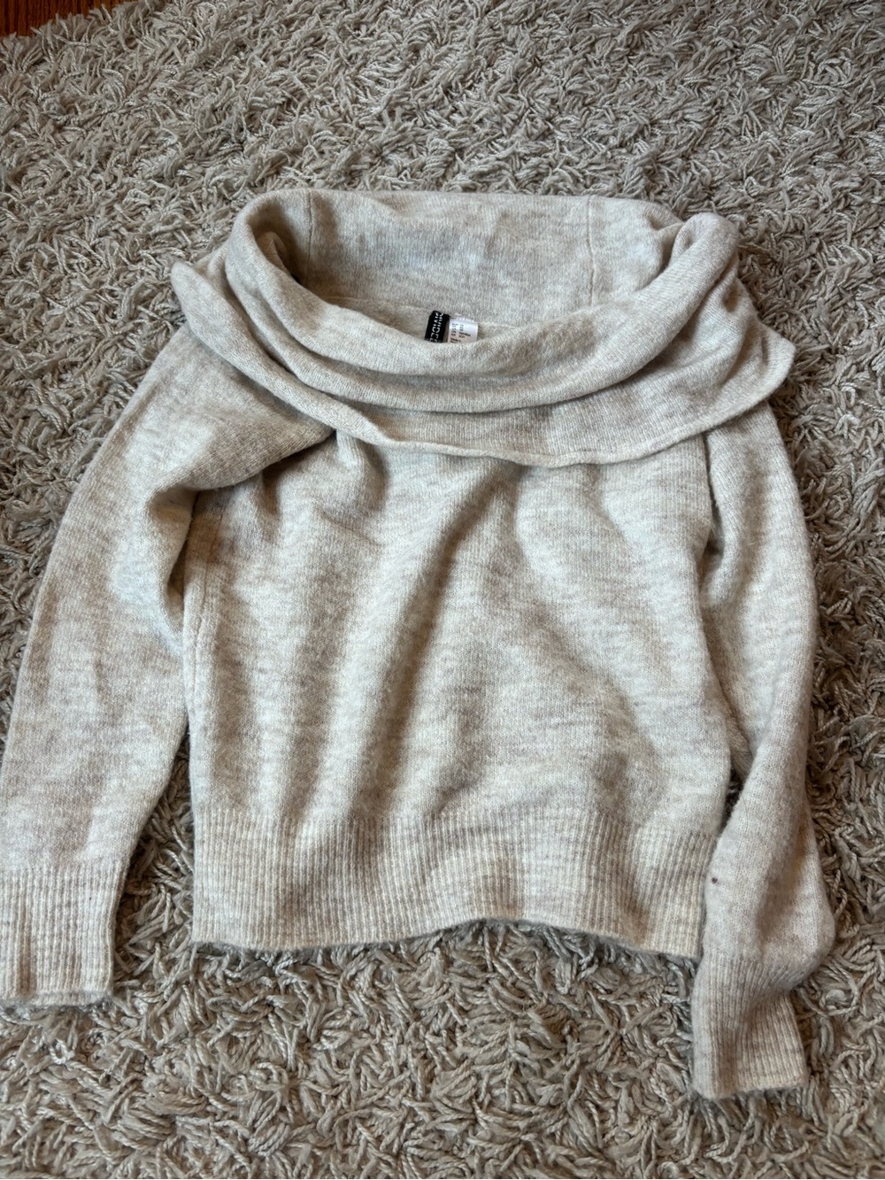 H&M Cream Cowl Neck Off-Shoulder Sweater
